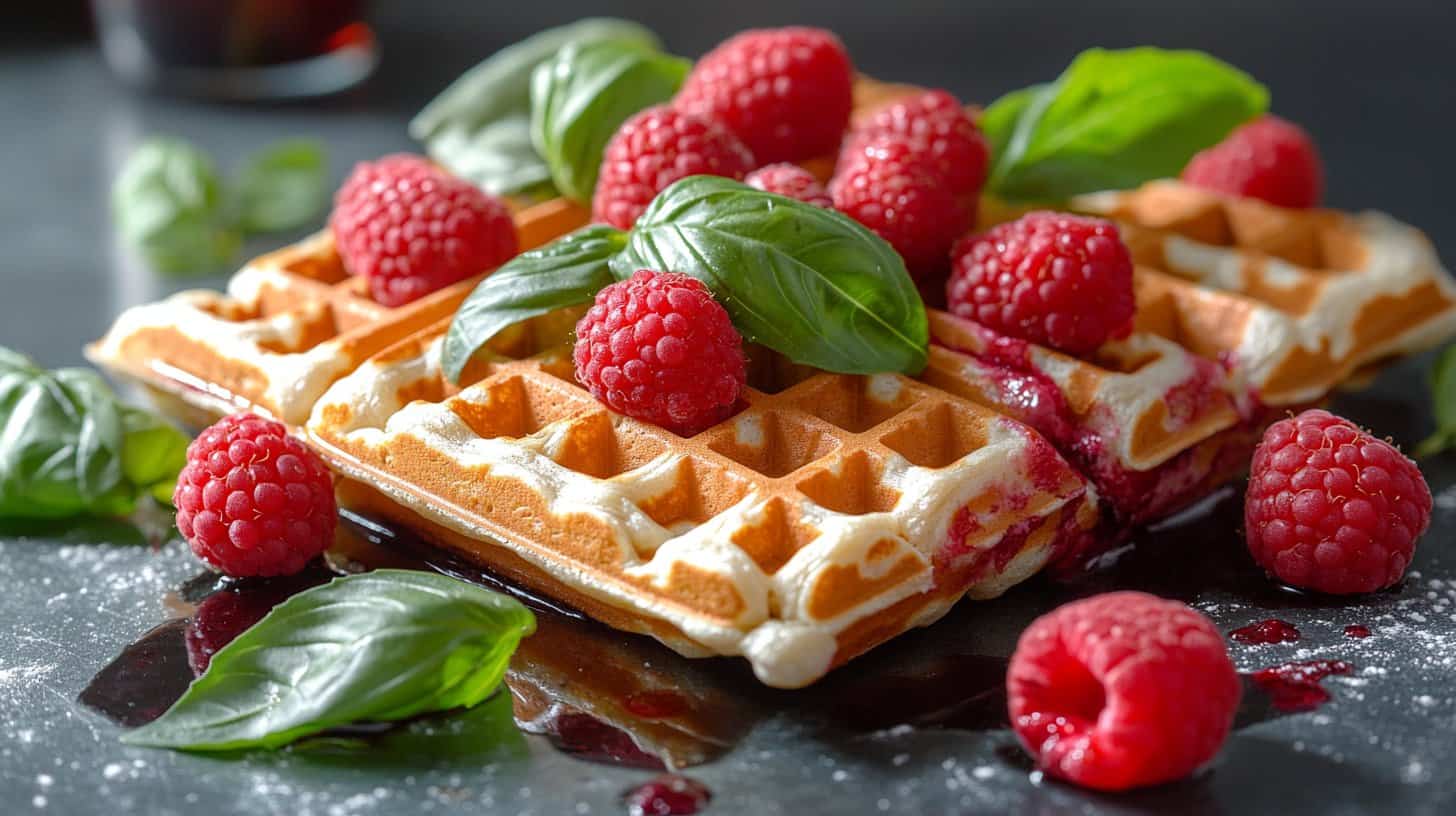 Recette de gaufres au chocolat blanc framboises et basilic