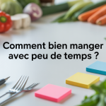 Table de cuisine avec ingrédients frais et planning