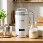 Machine à lait végétal Mylky : préparation de lait d'amande maison en cuisine moderne.