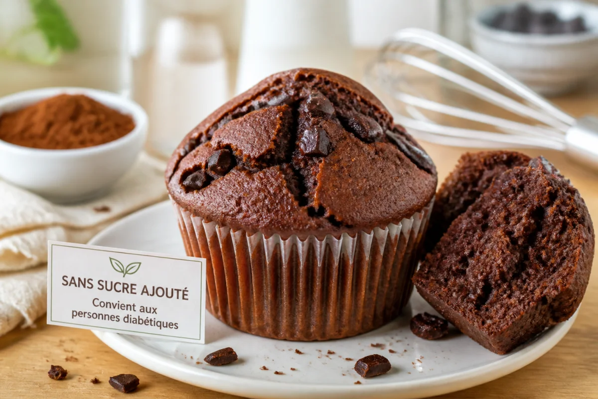Muffin sans sucre pour diabétique au chocolat, moelleux et fraîchement préparé dans une cuisine lumineuse