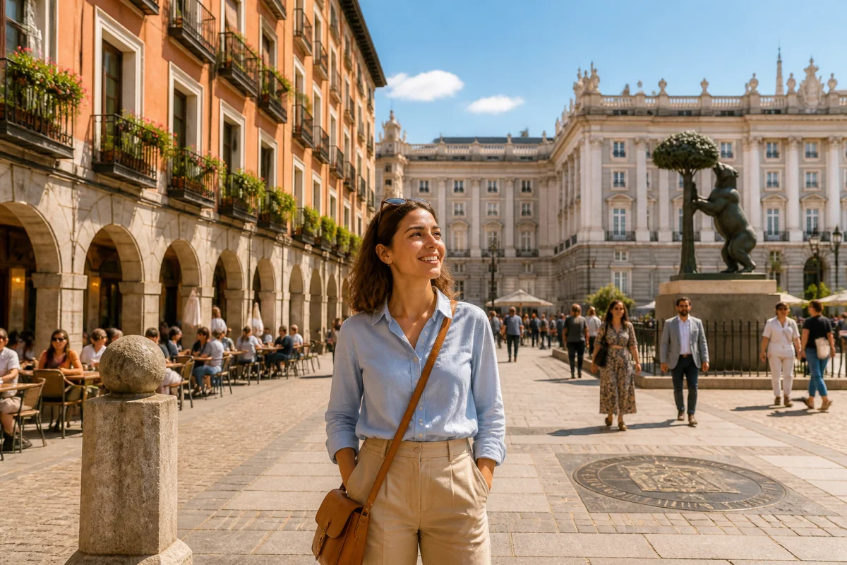 Voyageuse découvrant Madrid entre Plaza Mayor et le Palais Royal pour visiter Madrid en 3 jours