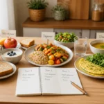 Repas équilibrés et peu salés, avec légumes, fruits, soupe maison et omelette, pour préserver ses reins