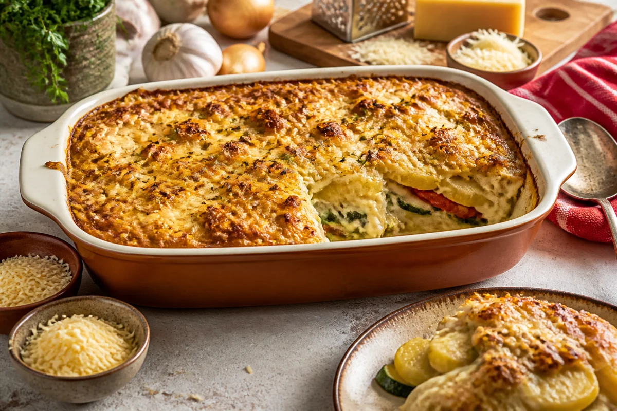 Gratin de pommes de terre et légumes au fromage fondant, illustrant comment choisir un fromage pour cuisiner