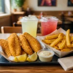 Le499 à Angoulême : plateau de poisson frit croustillant, frites maison et boissons fraîches au restaurant fast-food