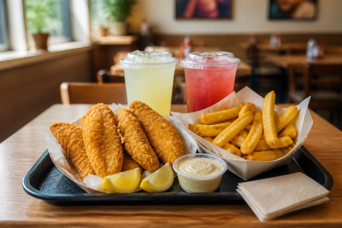 Le499 à Angoulême : plateau de poisson frit croustillant, frites maison et boissons fraîches au restaurant fast-food