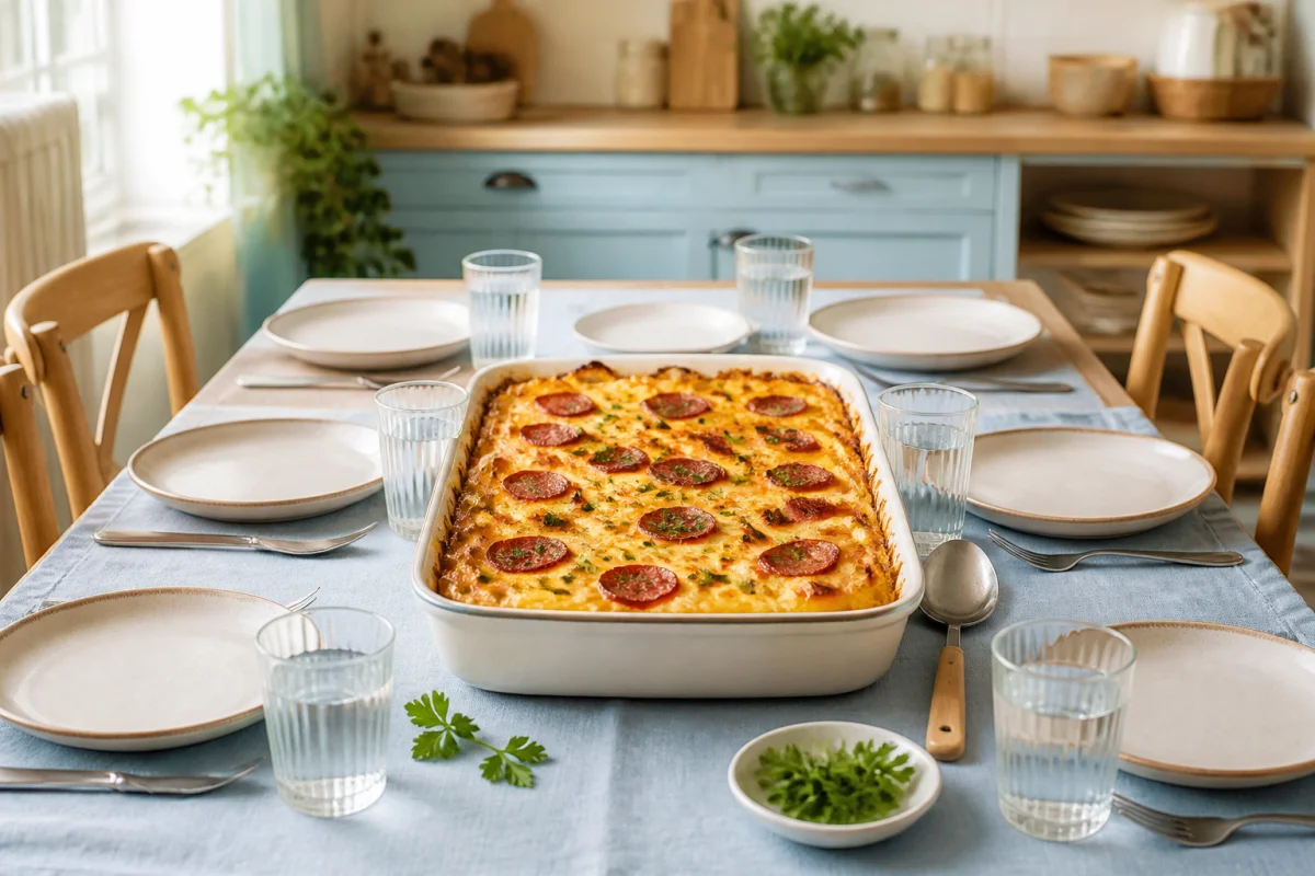 Recettes de plats à partager : gratin familial de pommes de terre au chorizo, doré et crémeux pour six personnes