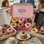 Royal Donuts à Rouen : assortiment de cronuts et donuts colorés dans des box gourmandes à partager