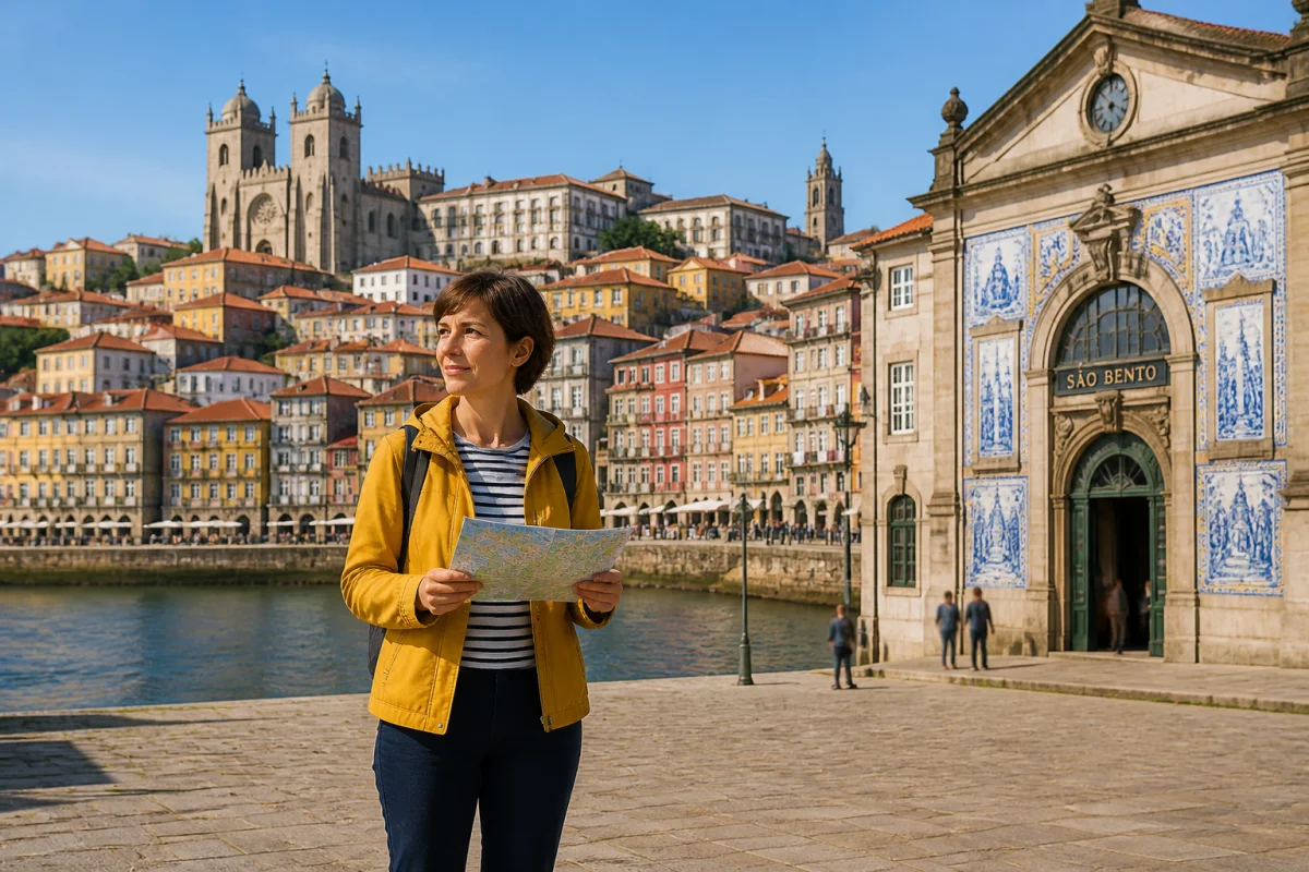 Voyageuse découvrant la Ribeira, la cathédrale Sé et la gare São Bento pour visiter Porto en 3 jours
