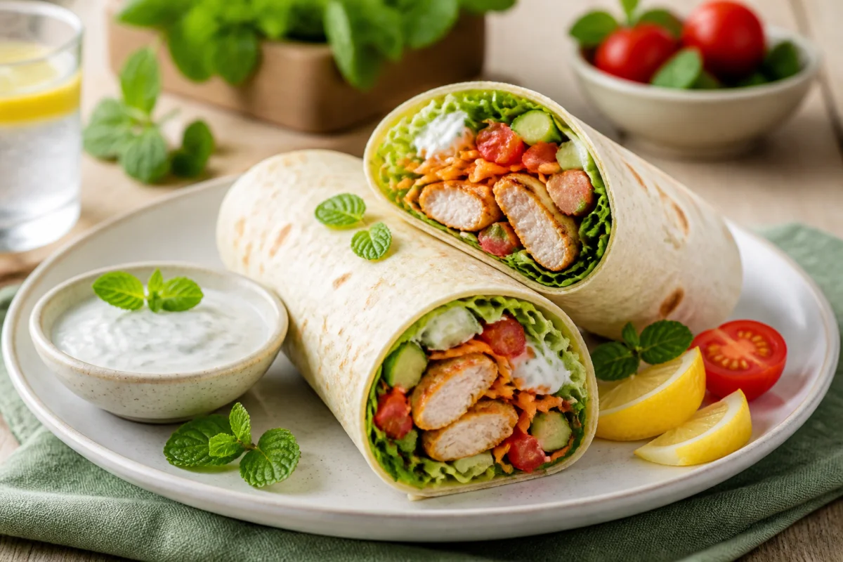 Recettes fraîches pour l’été : wraps au poulet grillé, crudités croquantes et sauce au yaourt maison